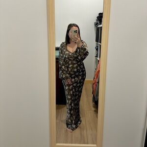 SATIN FLORAL MAXI DRESS